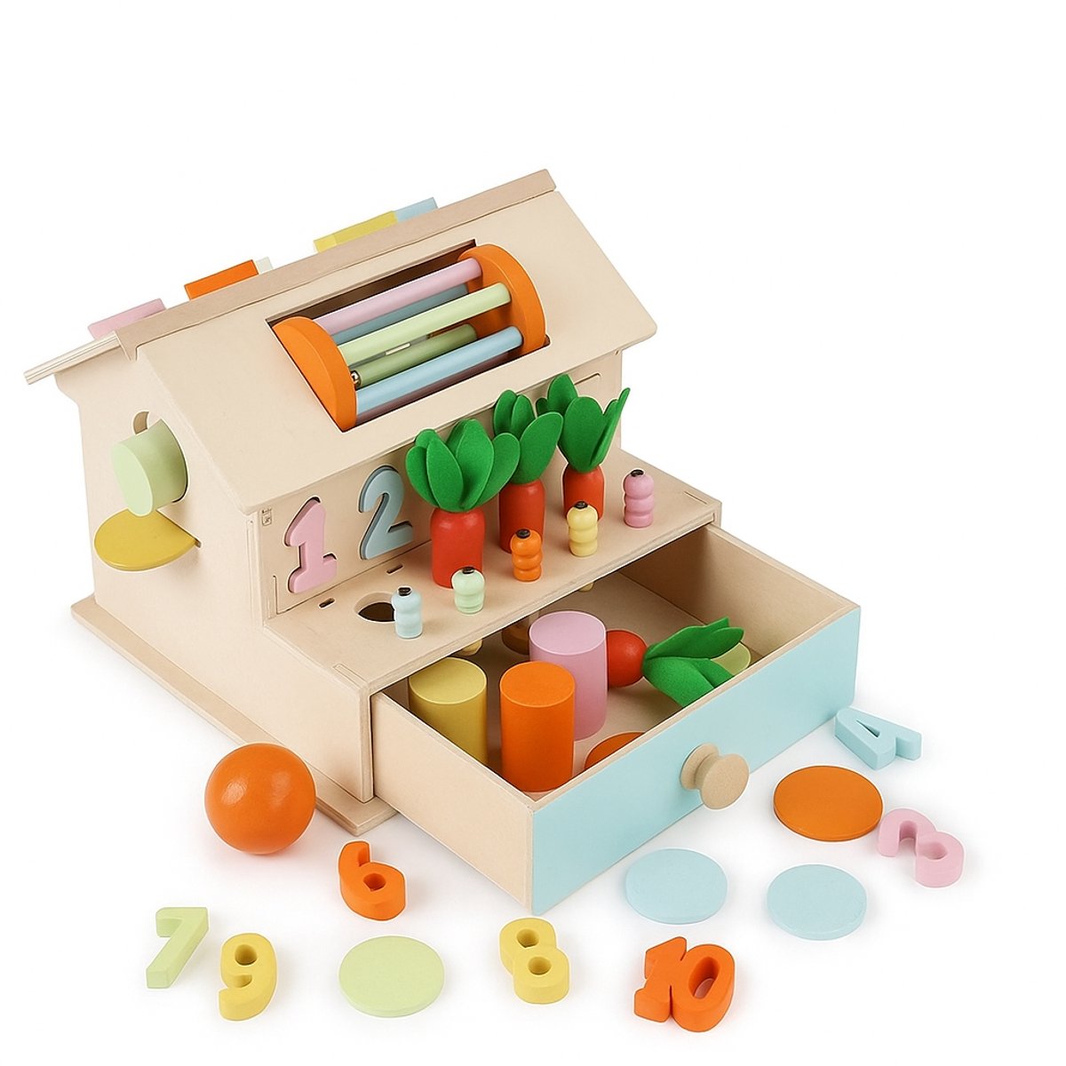 Montessori Houten Speelgoed – Kassa & Winkel Speelset voor Peuters & Kleuters | 6-in-1 Educatief Rollenspel met Magnetische Groenten, Cijfers, Vormen & Geld | Leer Tellen, Rekenen & Winkeltje Spelen | Cadeau vanaf 3 jaar